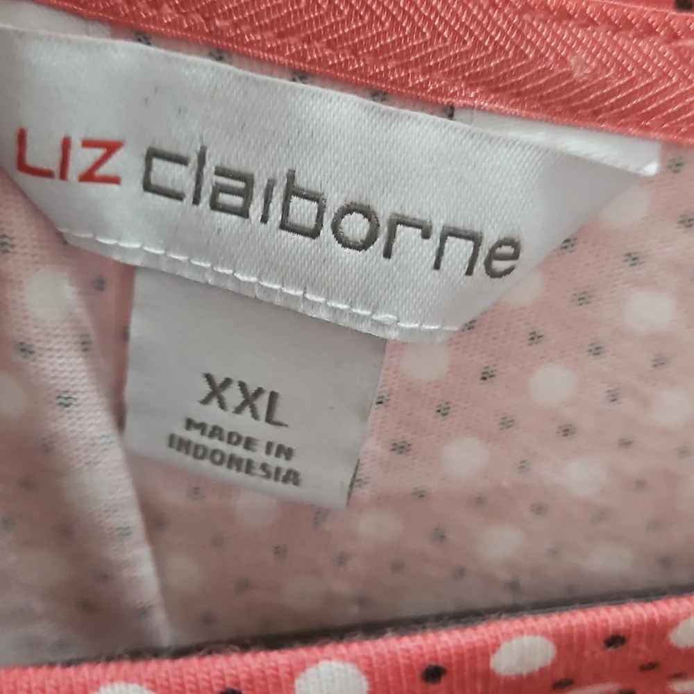 Liz Claiborne Pink White Dual Dot Folded Short Sleeve Cotton Tee Plus Sz XXL